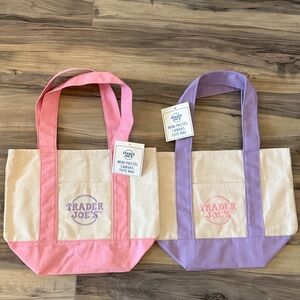 NWT Set of 2 Trader Joe’s Mini Canvas Tote - Pink and Lavender